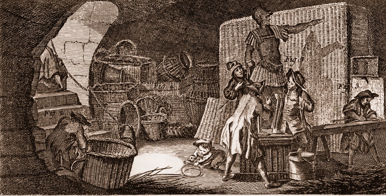 صانع سلة - أدوات - صانع كرة سلة - "" The Great Encyclopedie، ou Dictionnaire Raisonne des Sciences، des Arts et des Metiers "(موسوعة أو قاموس العلوم والفنون والمهن) بقلم دينيس ديدرو (1713-1784) وجان د ' أليمبرت (1717-1783) بواسطة المدرسة الفرنسية