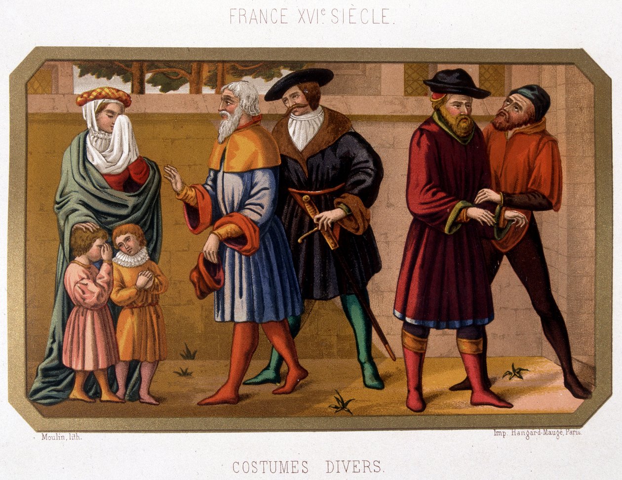 Various costumes of the bourgeoisie in the 16th century - chromo. 19th century based on period document بواسطة المدرسة الفرنسية