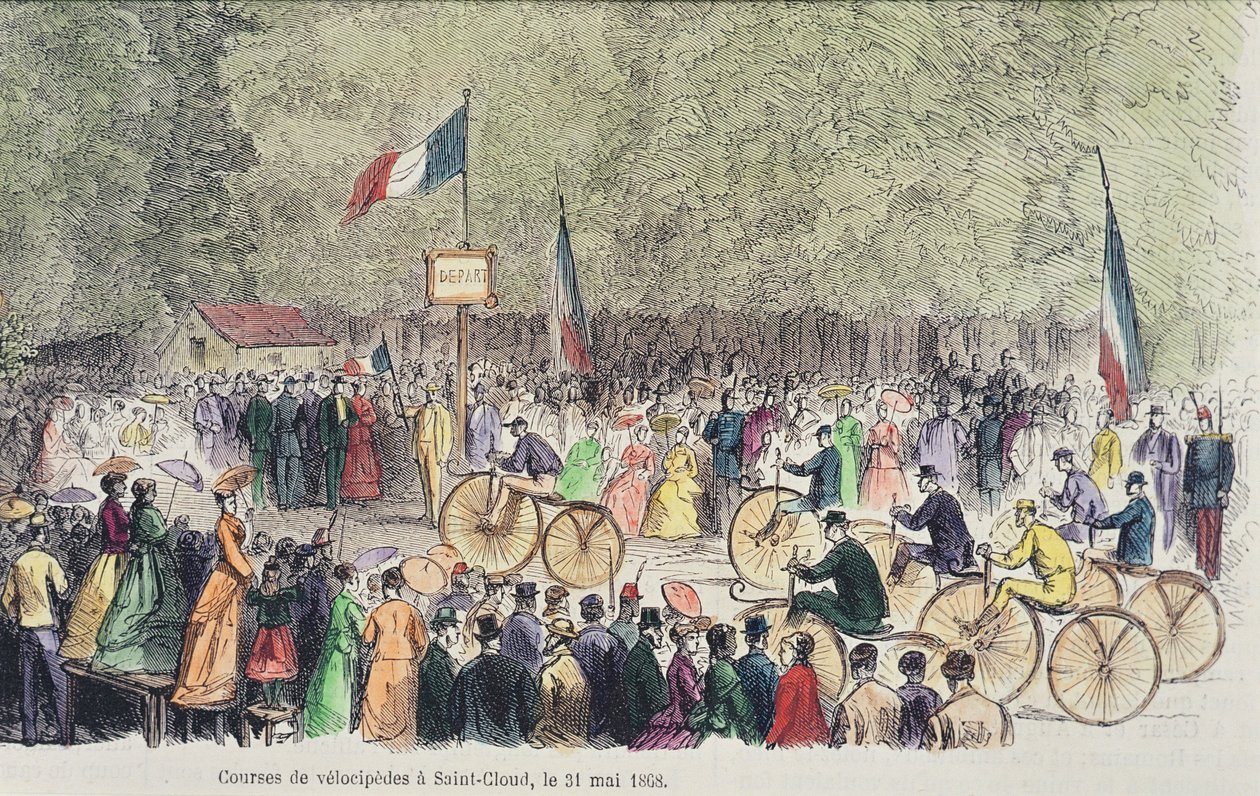 سباق Velocipede في سانت كلاود ، 31 مايو 1808 (نقش الألوان) بواسطة المدرسة الفرنسية