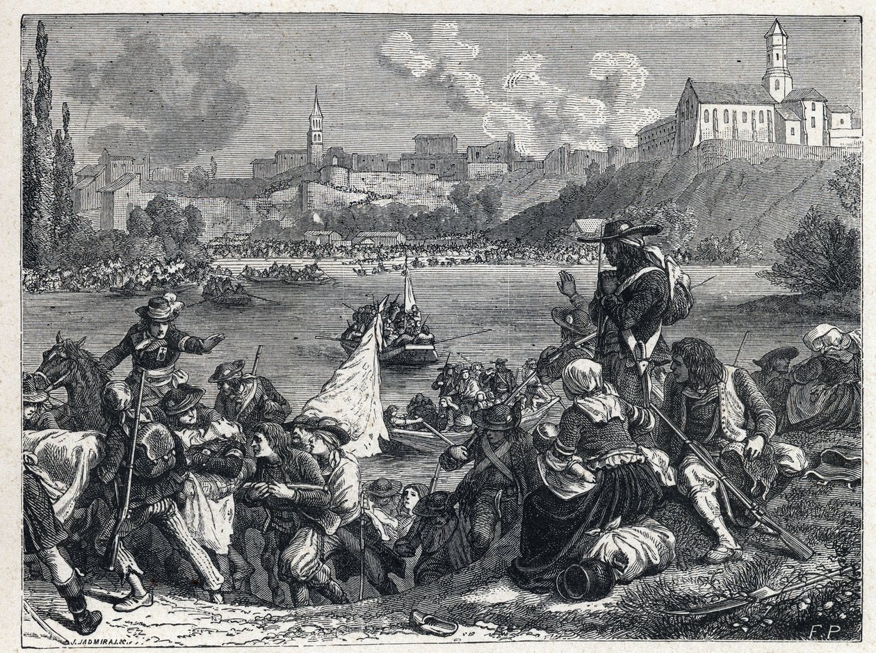 حرب فيندي (1793-1796): عاد آل فينديانز ، الذين هُزموا في معركة شوليه ، إلى لوار في 18 أكتوبر. بواسطة المدرسة الفرنسية