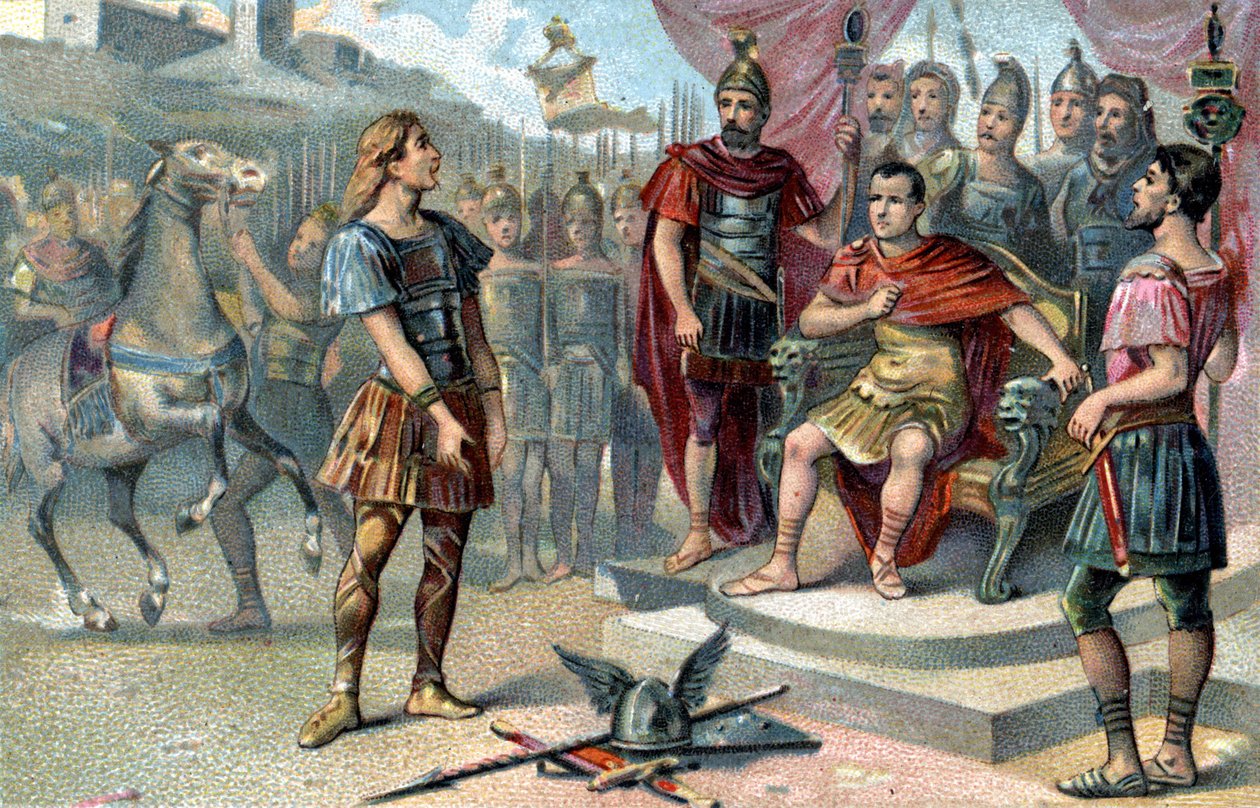 ذهب Vercingétorix ، زعيم الغال ، إلى يوليوس قيصر في 52 قبل الميلاد. بواسطة المدرسة الفرنسية