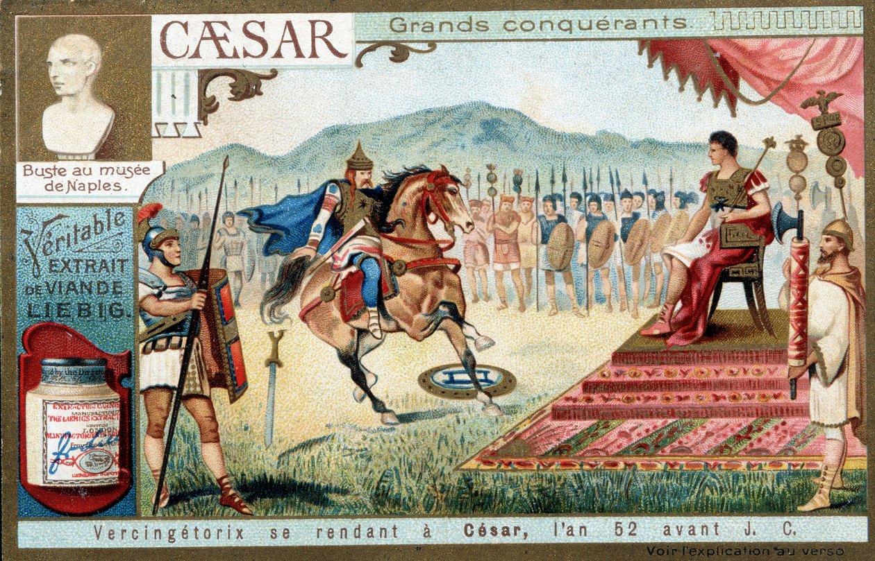 Vercingétorix going to César, in the year 52 BC - Liébig advertising vignette بواسطة المدرسة الفرنسية