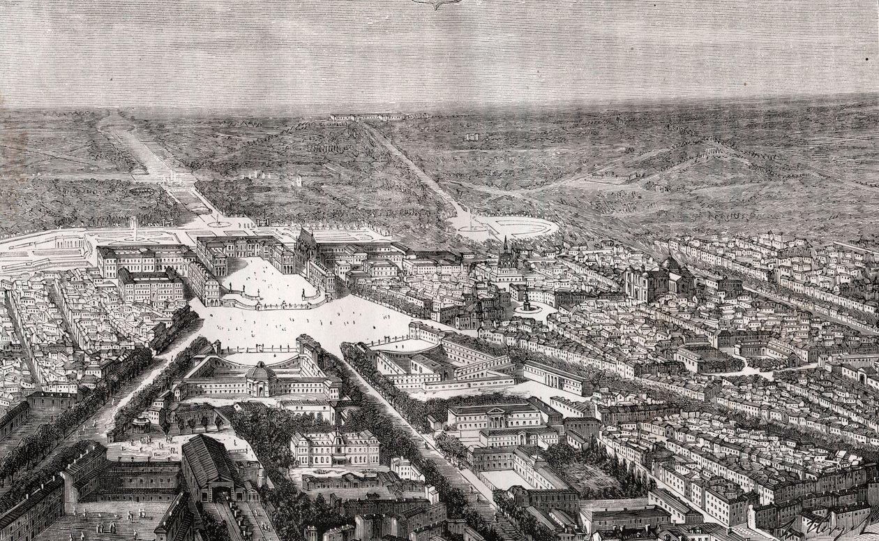 فرساي مع قلعته في القرن التاسع عشر - نقش في "La France illustree: الجغرافيا والتاريخ والإدارة الإحصائية" بواسطة VA Malt-Brown. 1884 بواسطة المدرسة الفرنسية