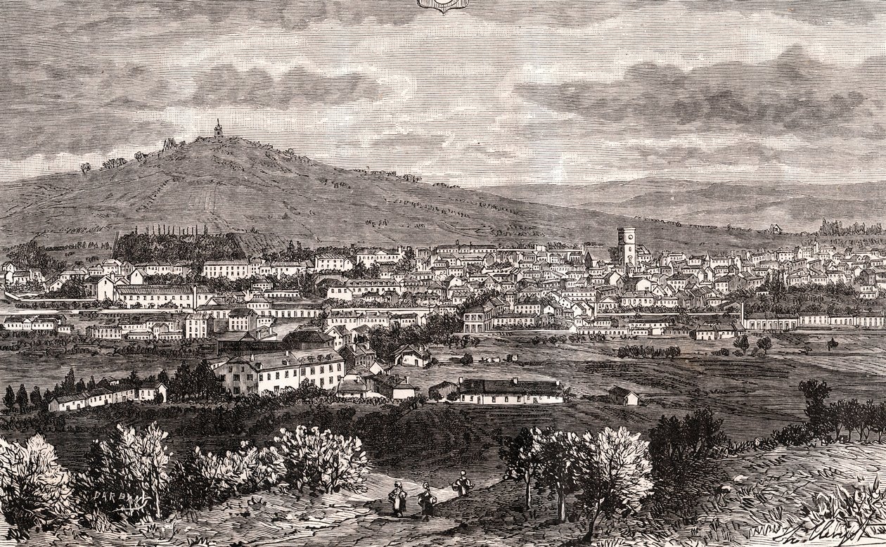 Vesoul - بلدية Grand Est of France ، محافظة مقاطعة Haute-Saone في منطقة Bourgogne-Franche-Comte - نقش في "France illustree: الجغرافيا والتاريخ والإدارة الإحصائية" بقلم V.-A. الشعير براون. 1884 بواسطة المدرسة الفرنسية