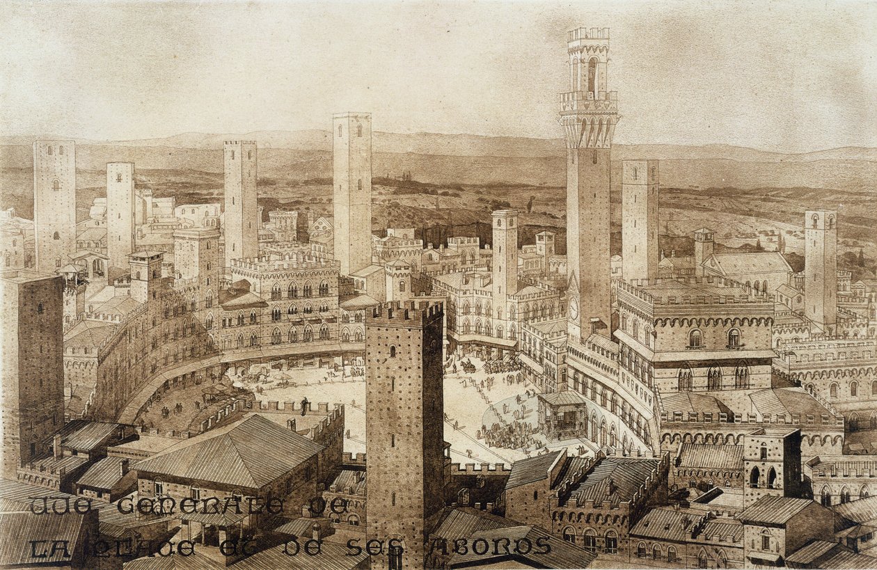 عرض عبر سيينا ، من الأجزاء dArc architectureé de Moyen Age et de la Renaissance ، محفورة بواسطة Jules Adolphe Chauvet (م 1828) بواسطة المدرسة الفرنسية