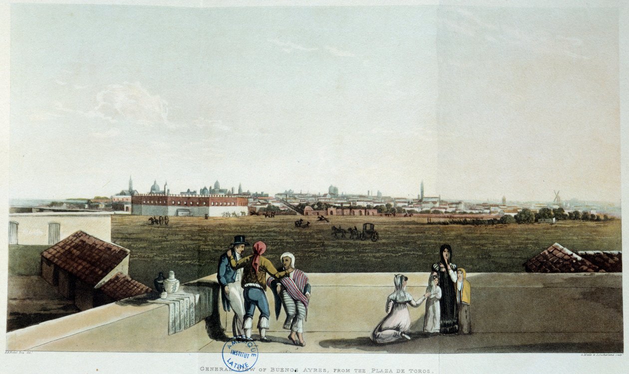 منظر لبوينس آيرس في الأرجنتين. طباعة حجرية لفيدال (1820) القرن التاسع عشر. باريس ، مكتبة أمريكا اللاتينية بواسطة المدرسة الفرنسية