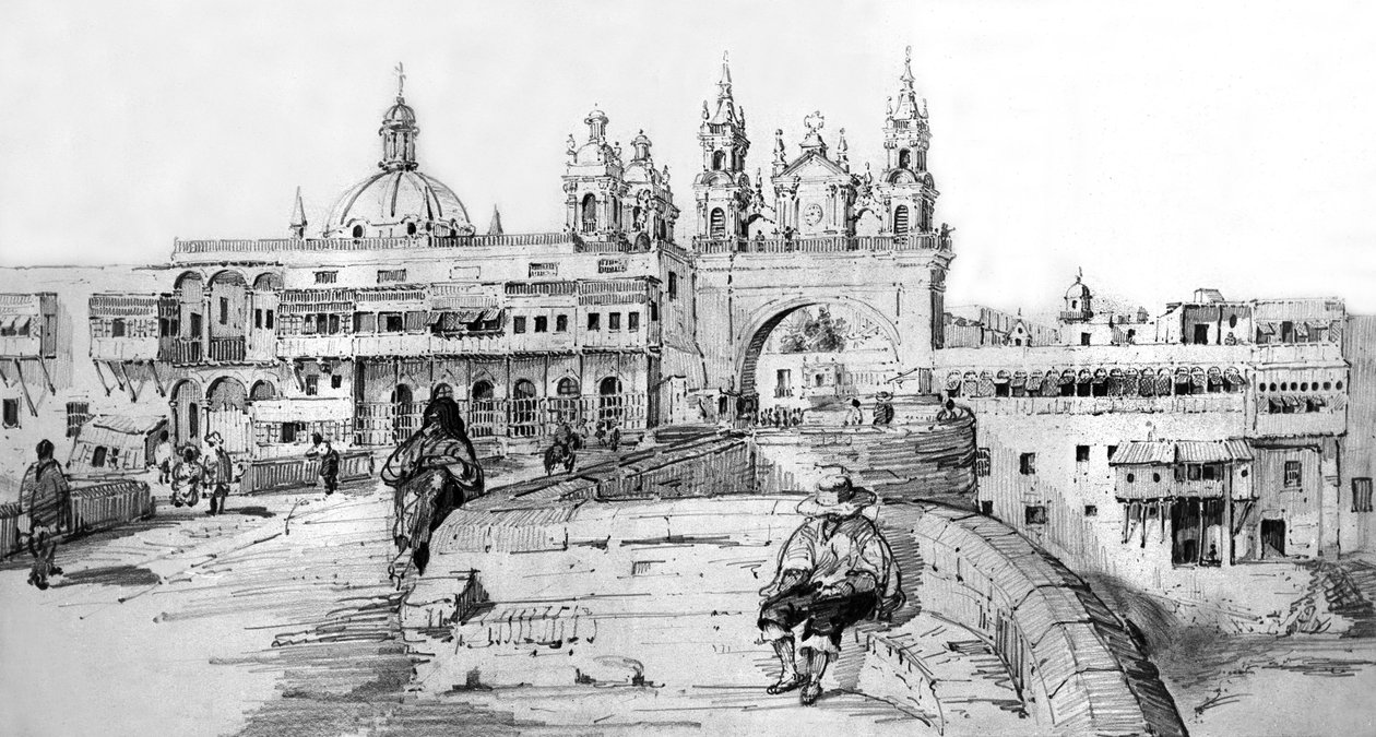 منظر ليما ، بيرو ، حوالي عام 1850 (نقش) بواسطة المدرسة الفرنسية