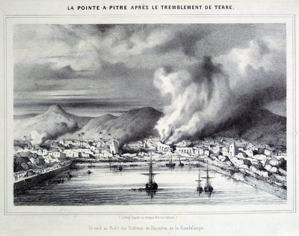 View of Pointe a Pitre (Pointe-a-Pitre) after the earthquake on 8/02/1843. Engraving of the 19th century Chartres, Musee des Beaux Arts بواسطة المدرسة الفرنسية
