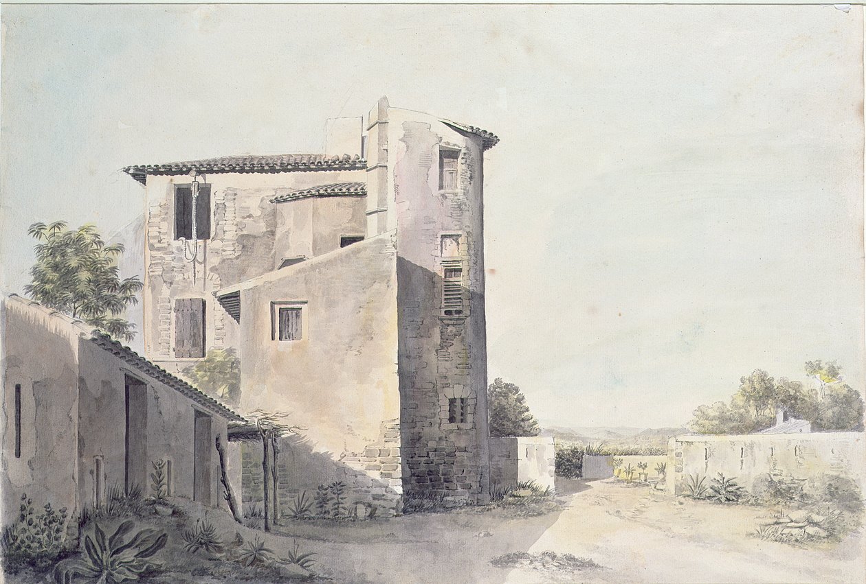 منظر لقرية في جنوب فرنسا ، c.1800 (مرحاض على ورق) بواسطة المدرسة الفرنسية