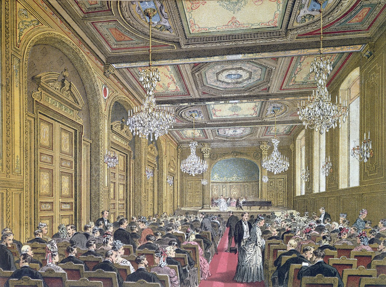 عرض لحفلة موسيقية في Salle Herz في شارع de la Victoire ، باريس ، c.1870-80 بواسطة المدرسة الفرنسية