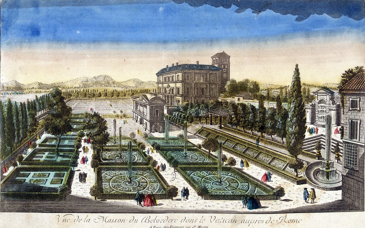 View of the Belvedere House in the Vatican, Rome. بواسطة المدرسة الفرنسية