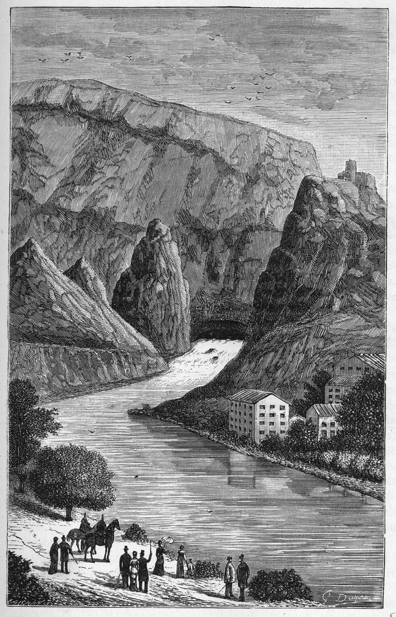منظر لـ Fontaine du Vaucluse في قسم Vaucluse ، منطقة Provence-Alpes-Cote d'Azur - نقش في "" العلوم في متناول الجميع - الفيزياء والكيمياء "بواسطة Alexis Clerc - نهاية القرن التاسع عشر - مجموعة خاصة بواسطة المدرسة الفرنسية