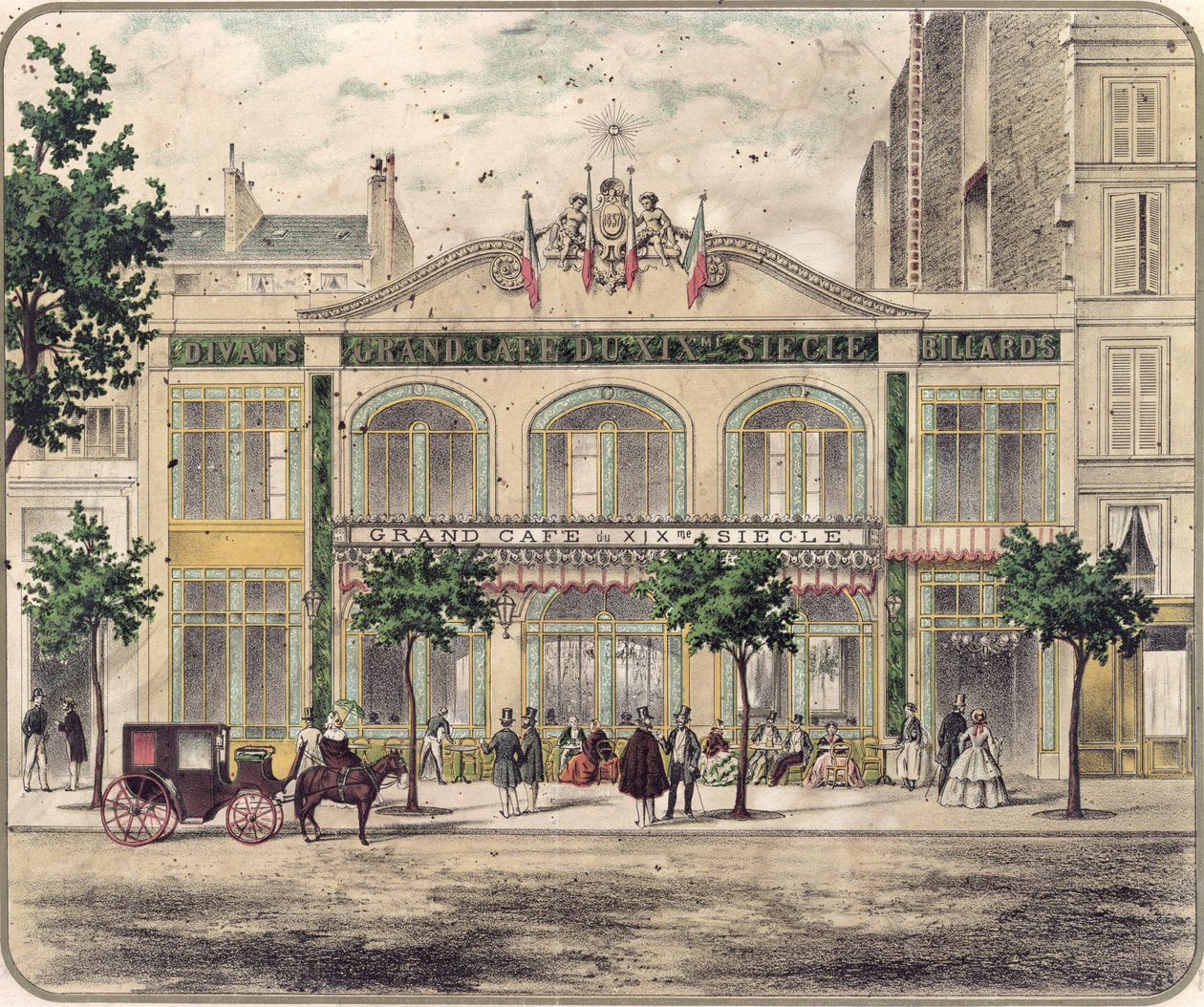 منظر ل Grand Cafe du XIXeme Siecle ، باريس ، 1857 بواسطة المدرسة الفرنسية