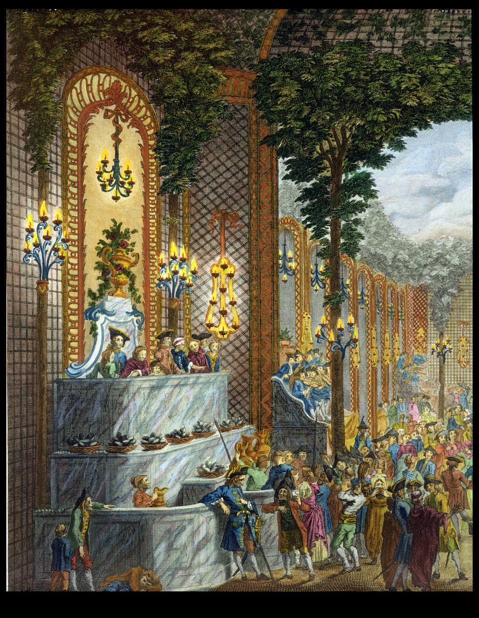 منظر داخلي في إحدى غرف Place de Louis le Grand ، منظر لمدخل الصالون (تفاصيل 101860) (نقش ملون) بواسطة المدرسة الفرنسية