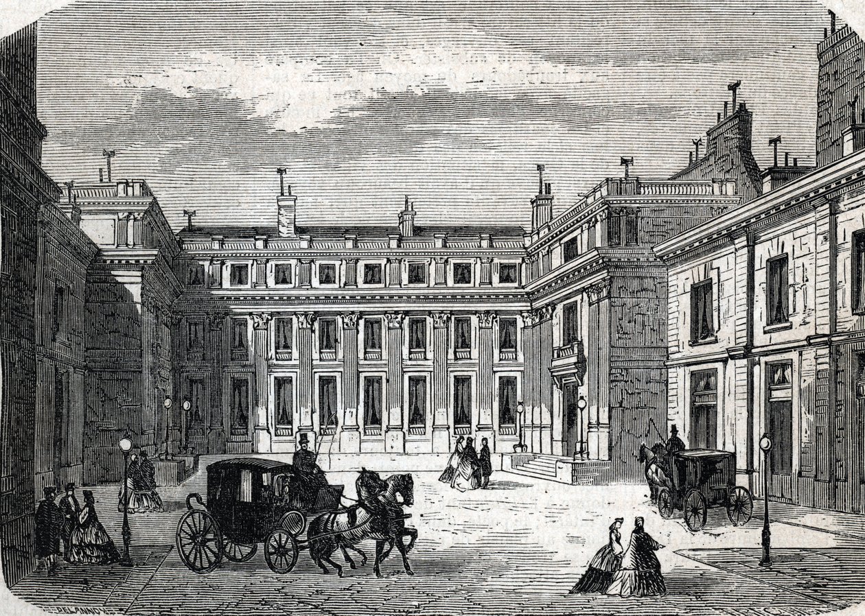 منظر لوزارة التعليم العام ، فندق de Rochechouart rue de Grenelle ، في باريس - (نقش) 1864 بواسطة المدرسة الفرنسية