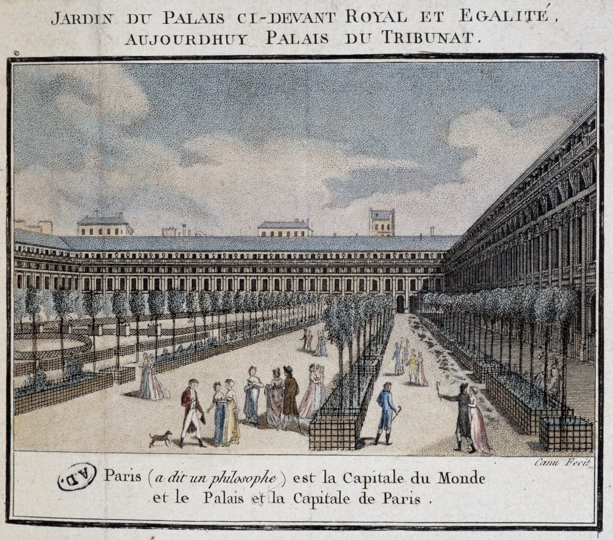 منظر للقصر الملكي (Palais du Tribunat) مع حديقة ووحدات مشي بواسطة المدرسة الفرنسية