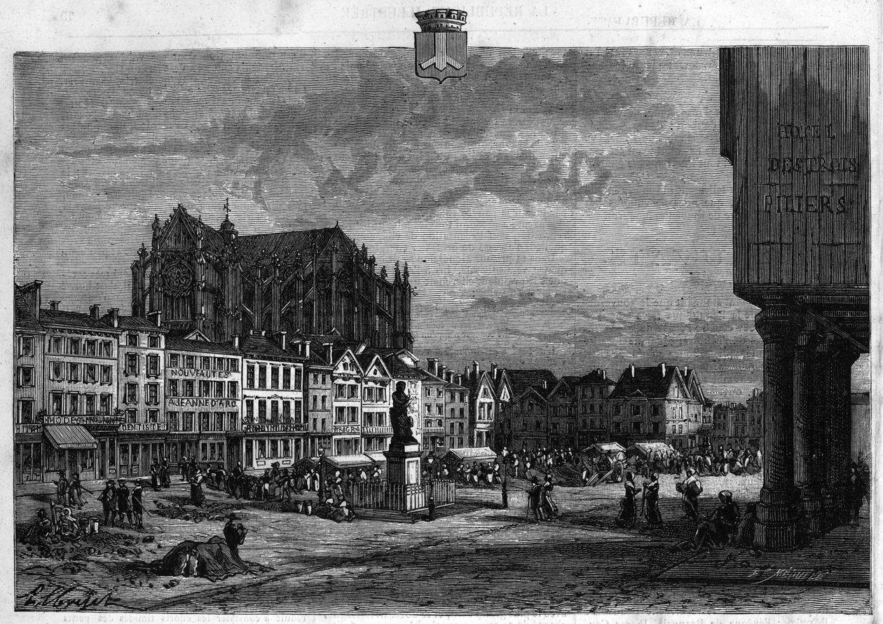 منظر لمدينة بوفيه في الواحة. نقش من عام 1880 في المجموعة الخاصة "La republique illustree". بواسطة المدرسة الفرنسية