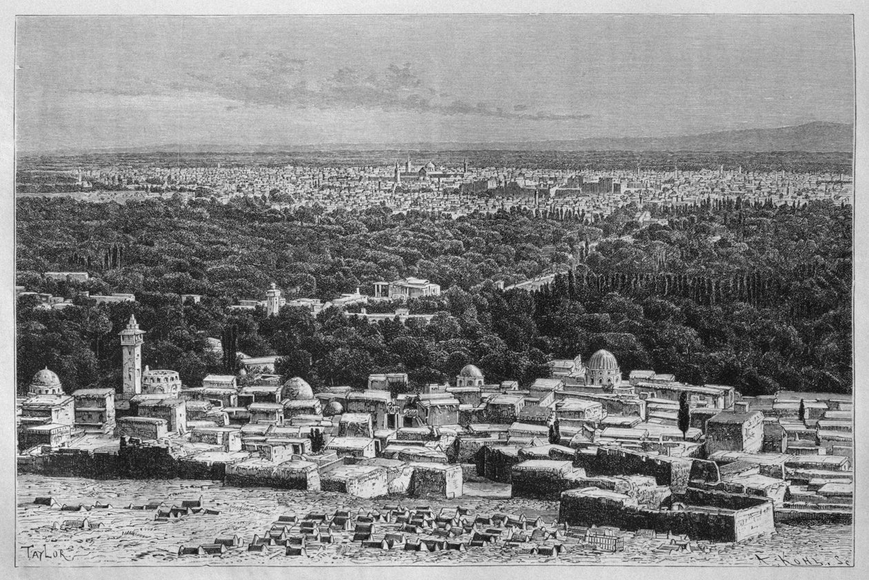 منظر لمدينة دمشق من سوريا اليوم. رحلات إلى فينيسيا ولبنان وجودي. 1875-1880 من لويس تشارلز إميل لورت ، 1884 (النقش وزن الجسم) بواسطة المدرسة الفرنسية