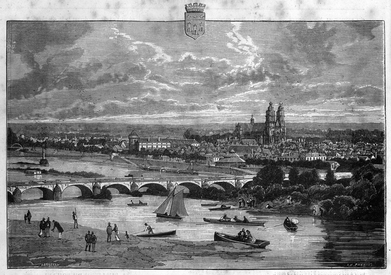 View of the city of Tours in the Indre et Loire. Engraving from 1880 in “La republique illustree”” private collection. بواسطة المدرسة الفرنسية