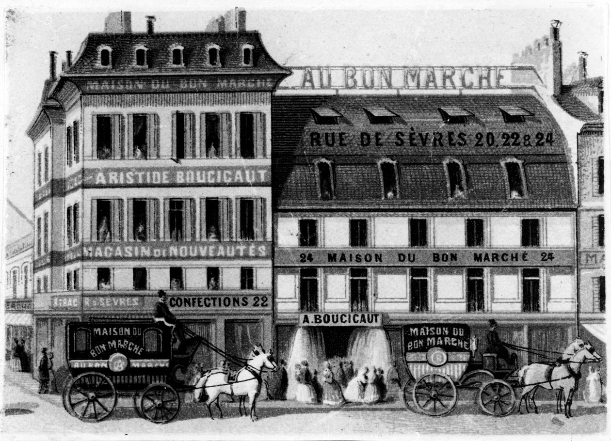 منظر خارجي لمتاجر Bon Marché ، شارع de Sèvres ، باريس ، c.1869 بواسطة المدرسة الفرنسية