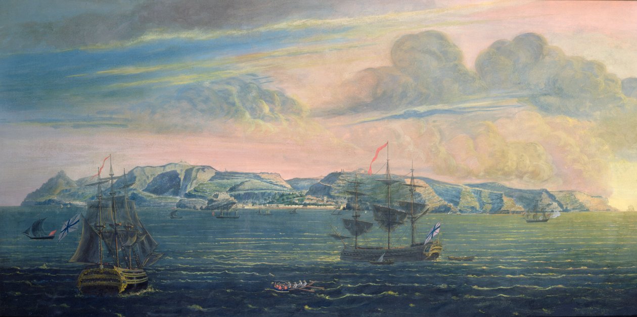 منظر لجزيرة سانت هيلينا ، c.1820 (مرحاض وغواش على ورق) (انظر أيضًا 182638) بواسطة المدرسة الفرنسية