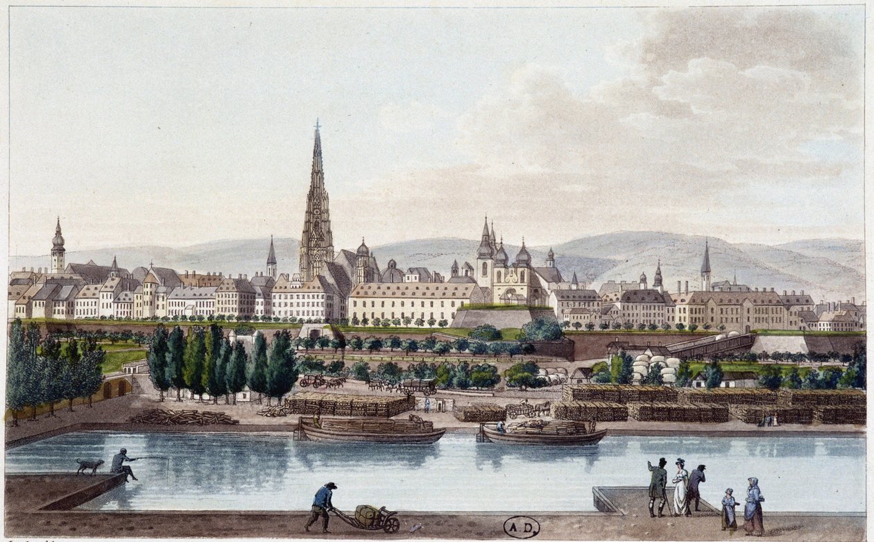 منظر لفيينا من جانب لاند ستراسل - في "" رحلة رائعة في النمسا par le Counte Alexandre de Laborde "، Paris ، ed. ديدوت الأكبر بواسطة المدرسة الفرنسية