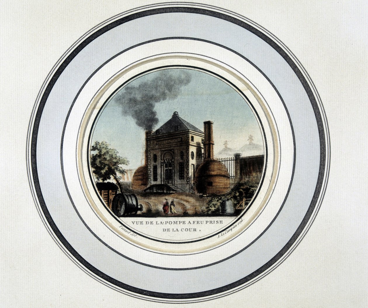 Vue de la Pompe a Feu prise de la cour - lithography in “” Picturesque views of the main buildings of paris”” by Sergeant بواسطة المدرسة الفرنسية