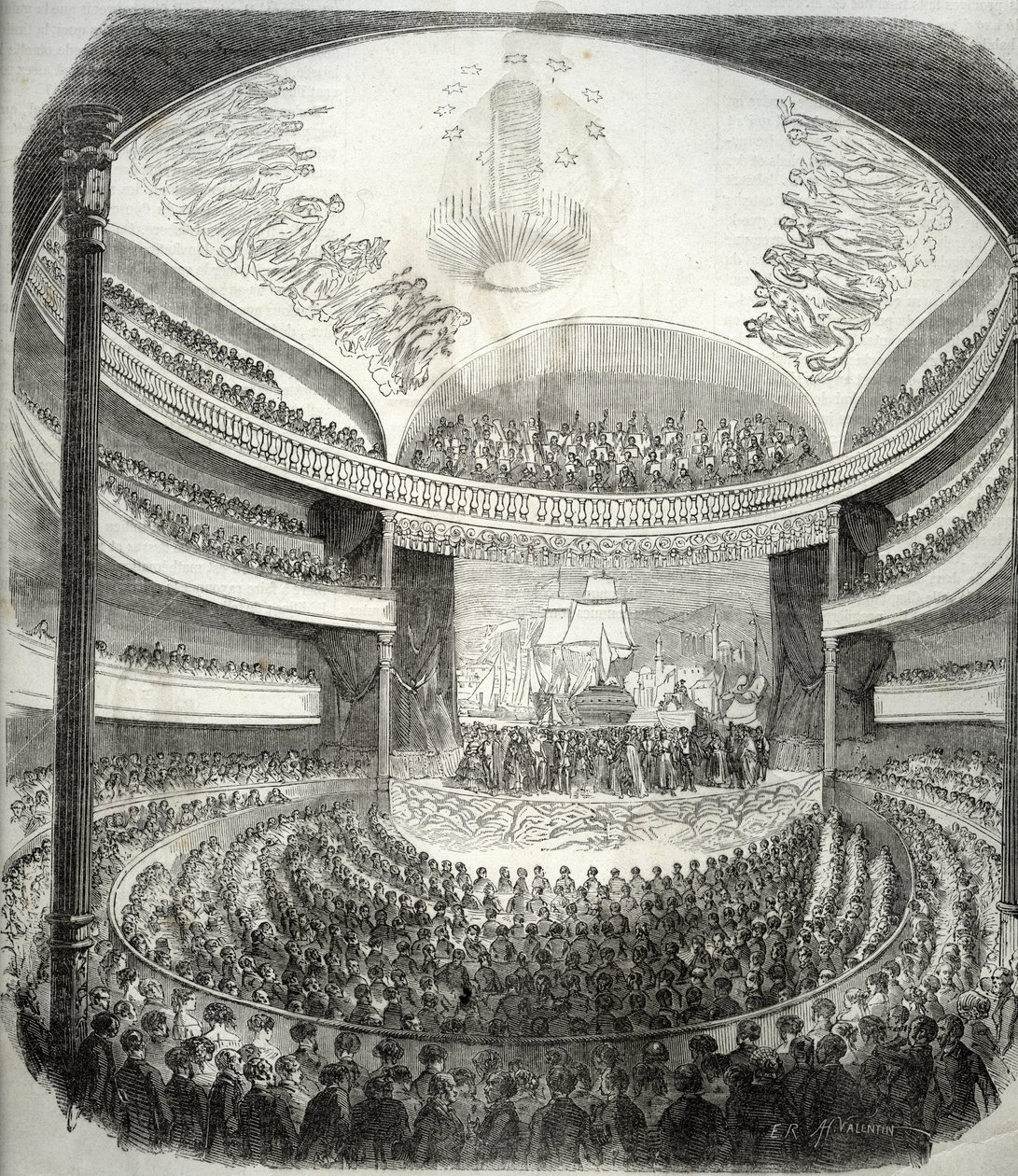 منظر لمسرح rue du Chateau d'eau المعروف سابقًا باسم rue Neuve-Saint-Nicolas - (كان يُطلق عليه اسم "" Concert du XIXe siècle "أو" Eden-Comedie "أو" Nouveau-Theatre du " قصر الماء ") - نقش في" Tableau-de-Paris بواسطة المدرسة الفرنسية
