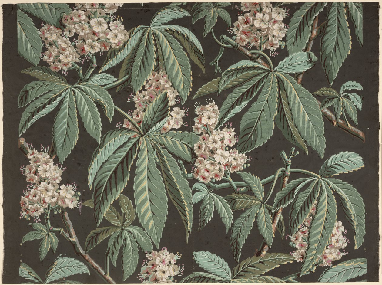 تصميم خلفية مع فرع كستنائي (التفاصيل) كاليفورنيا. 1810 ، تصنيع جوزيف دوفور (1752-1827) ، باريس ، بواسطة المدرسة الفرنسية