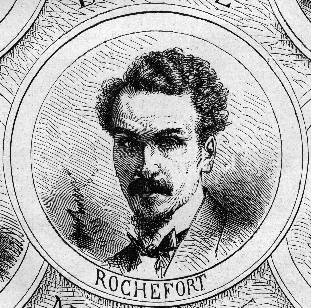 حرب عام 1870 - حكومة الدفاع الوطني: صورة هنري روشفورت (1831-1913) ، عضو الحكومة المؤقتة لعام 1870. نقش في "" Le Monde Illustré "" رقم 706 الصادر في 22 أكتوبر بواسطة المدرسة الفرنسية