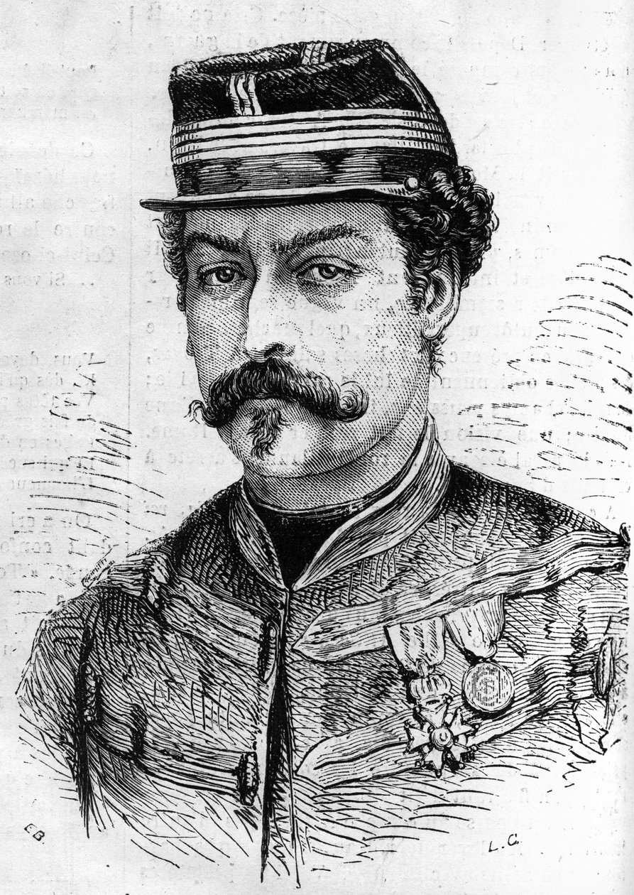 حرب 1870: صورة ليون فرانشتي (1834-1870) ، الجندي الفرنسي ، قائد كشافة نهر السين. نقش في "" Le Monde Illustré "" رقم 714 بتاريخ 17 ديسمبر 1870. بواسطة المدرسة الفرنسية