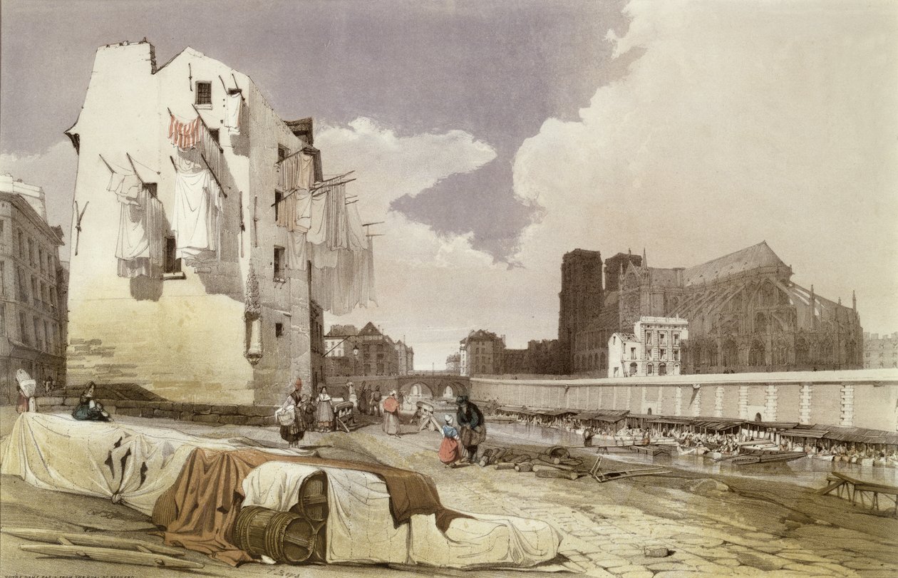 نساء الغسالة في Lavoirs في Quai Montebello ، c.1840 بواسطة المدرسة الفرنسية