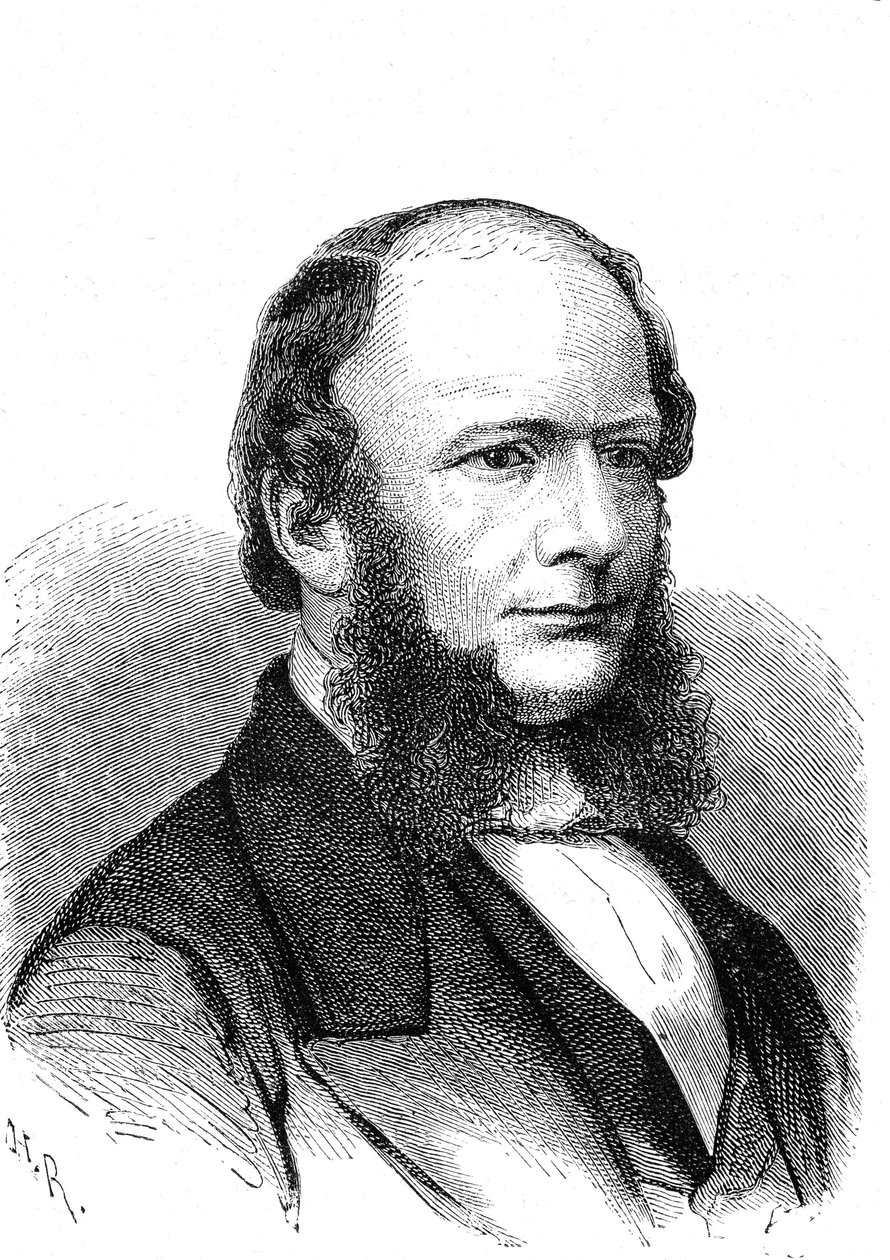 فيرنر فون سيمنز (1816-1892)، مخترع وصناعي ألماني (التلغراف الكهربائي). نقش 1868 بواسطة المدرسة الفرنسية