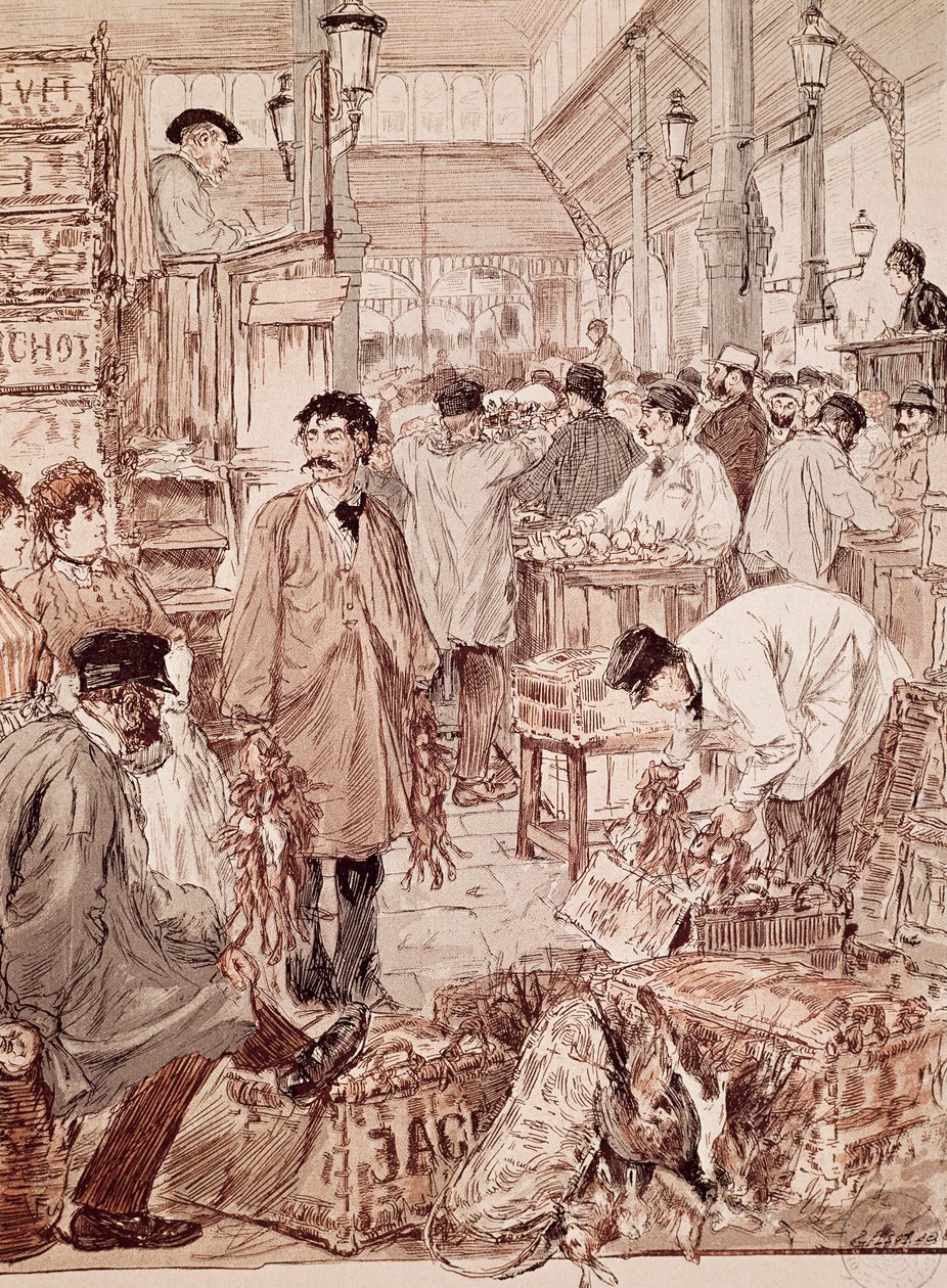 مزاد اللعبة البرية في Les Halles ، رسم توضيحي ، باريس ، فرنسا بواسطة المدرسة الفرنسية
