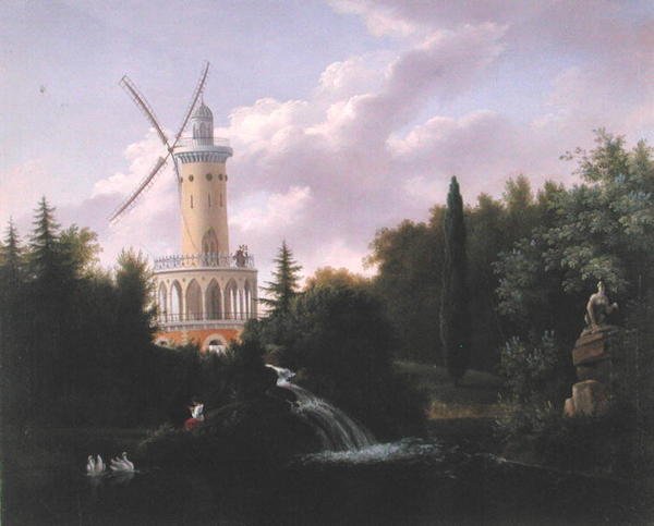 طاحونة هوائية في Folie-Beaujon في باريس ، c.1830 بواسطة المدرسة الفرنسية