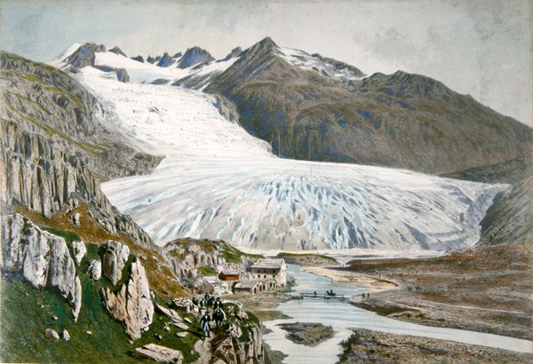 المناظر الطبيعية الشتوية والمسافرين في جبال البرانس ، حوالي عام 1850 (لون ليثو) بواسطة المدرسة الفرنسية