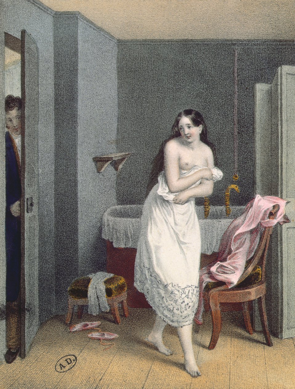 خروج المرأة من حمامها ، حوالي عام 1825 بواسطة المدرسة الفرنسية