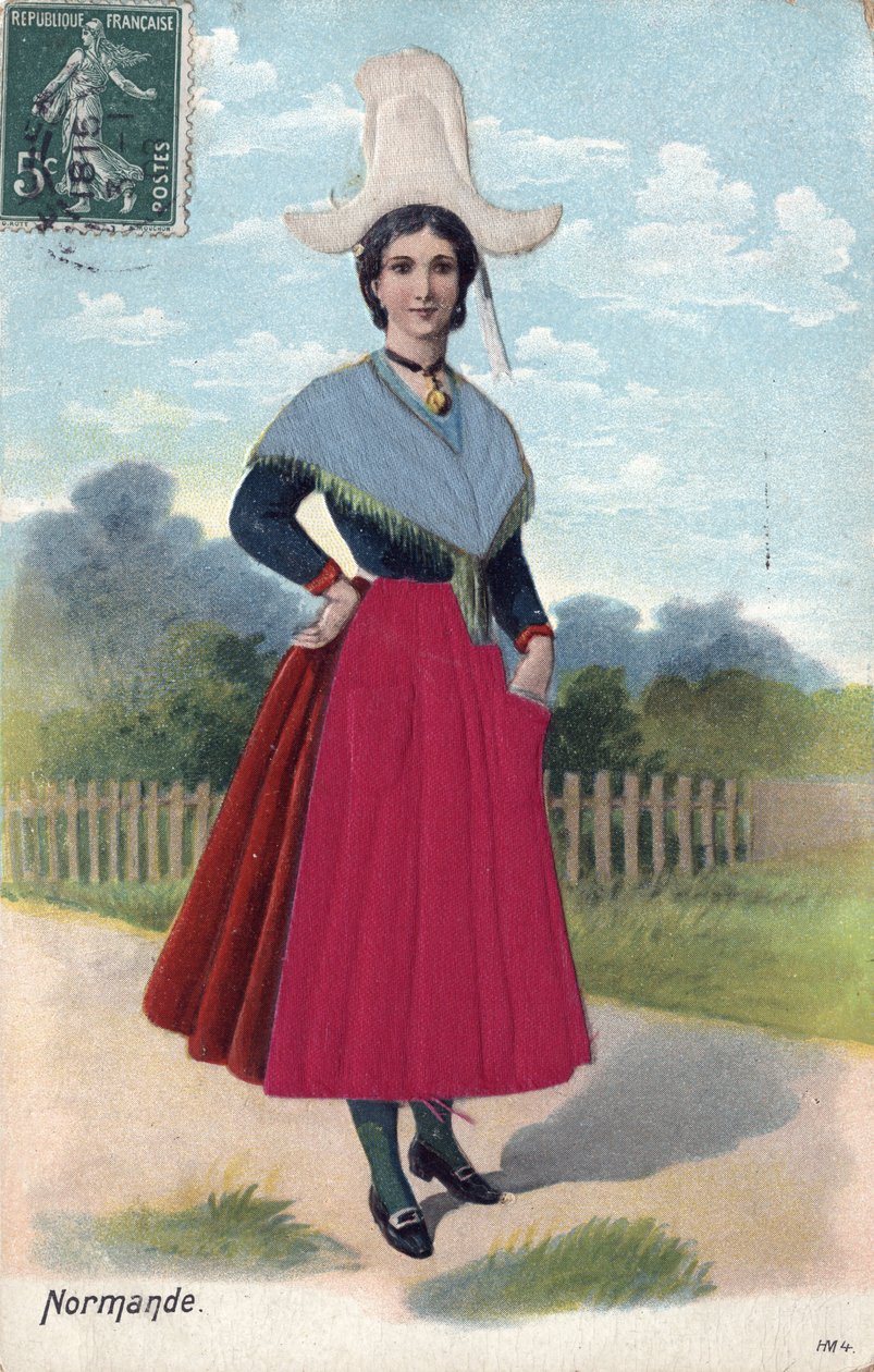 امرأة بالزي التقليدي من نورماندي سي. 1910 - امرأة بالزي التقليدي من نورماندي بواسطة المدرسة الفرنسية