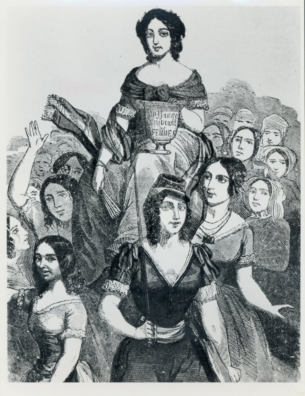 النساء اللواتي يحملن جان ديروين (1805-94) في Triumph ، من Les Femmes Celebres ، المجلد الأول ، باريس ، مازنود ، 1848 بواسطة المدرسة الفرنسية