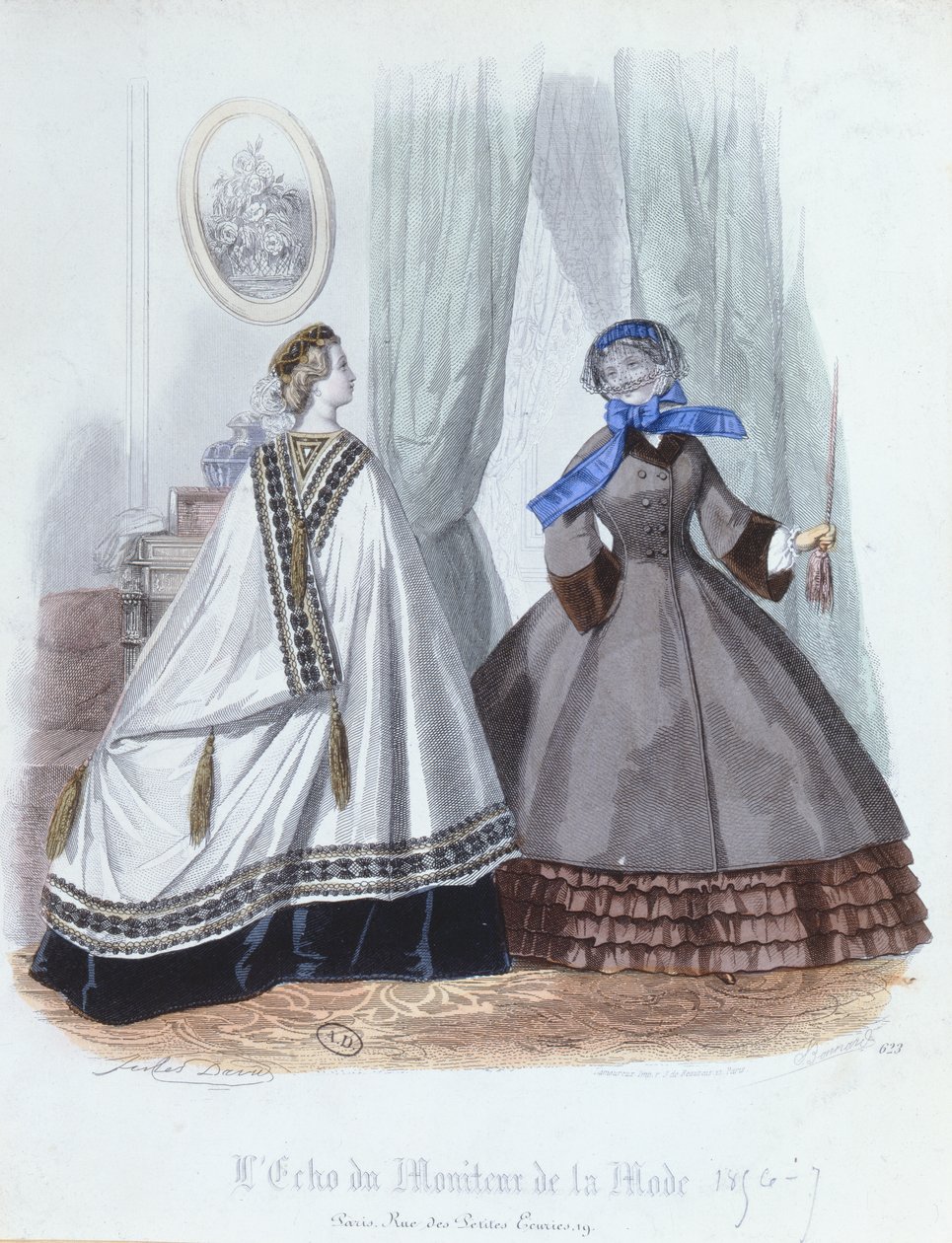 المرأة في الرأس والمعطف ، لوحة الموضة من LEcho du Moniteur de la Mode ، 1856-7 بواسطة المدرسة الفرنسية