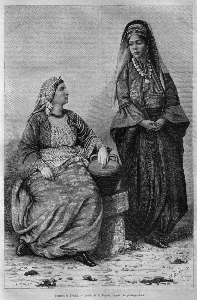 نساء طرابلس من سوريا اليوم. رحلات إلى فينيسيا ولبنان وجودي. 1875-1880 من لويس تشارلز إميل لورت ، 1884 (النقش وزن الجسم) بواسطة المدرسة الفرنسية