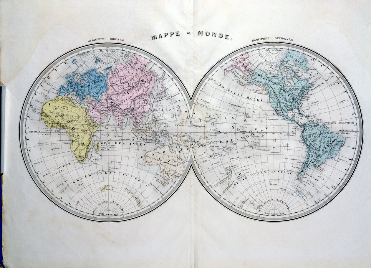 خريطة العالم ، رسم توضيحي من Atlas Geographique Moderne بقلم Prosper-Auguste Poulain de Bossay ، c.1850 بواسطة المدرسة الفرنسية