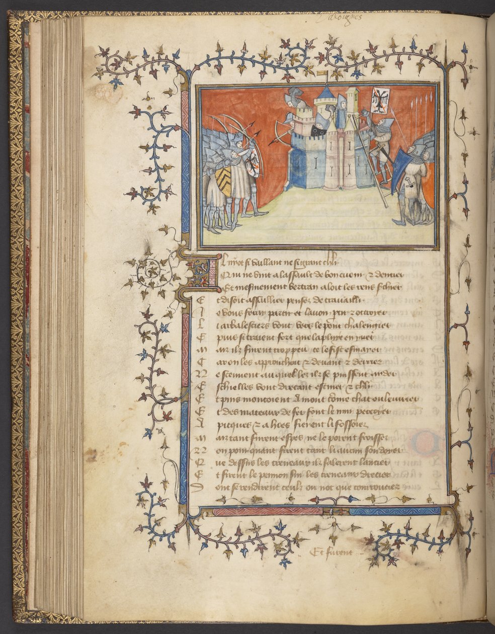 ييتس طومسون 35 f. 80v أخذ فالونج ، من "أغنية برتراند دو جويسكلين" ، 1380-1329 (ورق) بواسطة المدرسة الفرنسية