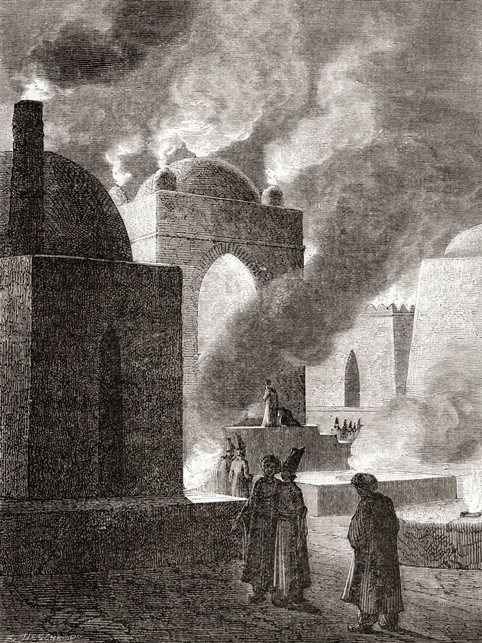 Zoroastrian fire worshippers at a Fire Temple in Baku, Azerbaijan, from 