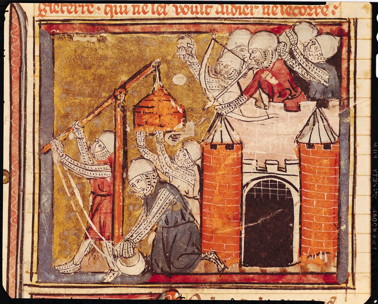 f.275r حصار قصر شينون ، Grandes Chroniques de France ، 1375-79 بواسطة المدرسة الفرنسية