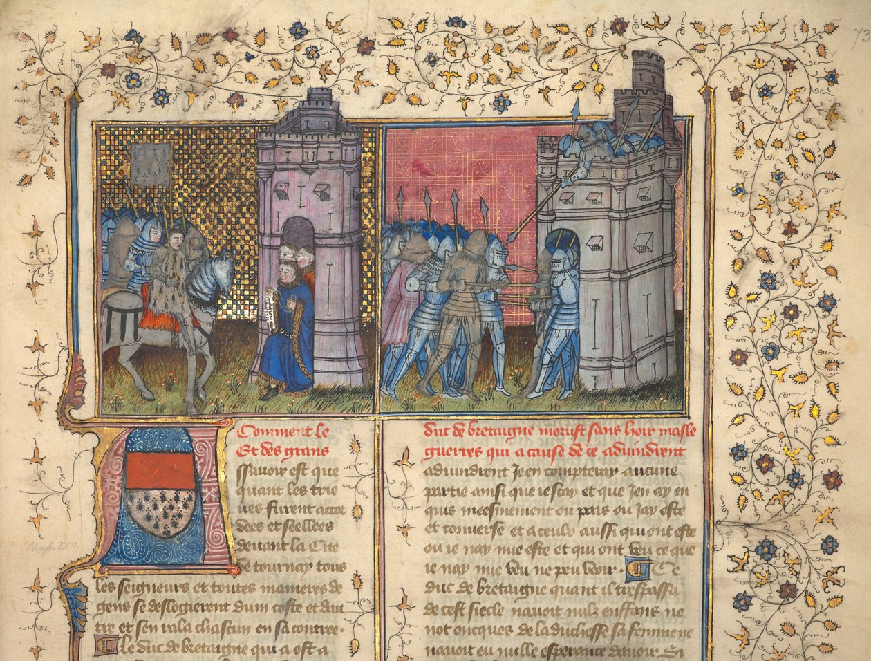 F. 73: حصار بريست ، من "سجلات فرنسا وإنجلترا" ، بقلم جان فرويسارت (ورق). بواسطة المدرسة الفرنسية
