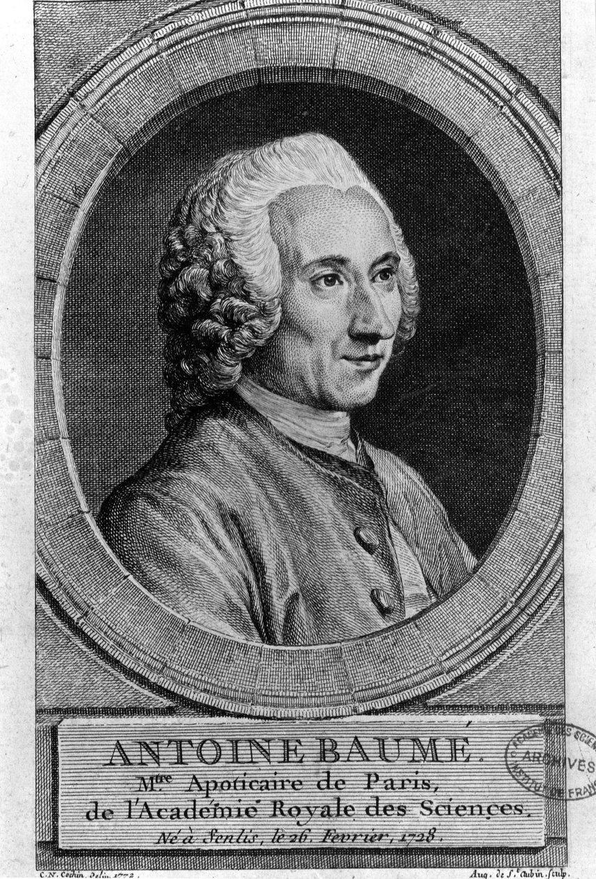 صورة أنطوان باومي (1728-1804) ، كيميائي وصيدلي فرنسي. ابوتيكاير دي باريس. نقش من 1772. بواسطة المدرسة الفرنسية