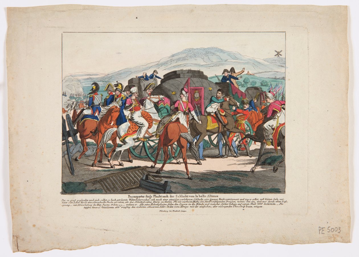رحلة نابليون من معركة واترلو ، 1815 (النقش الملون) بواسطة فريدريش كامب
