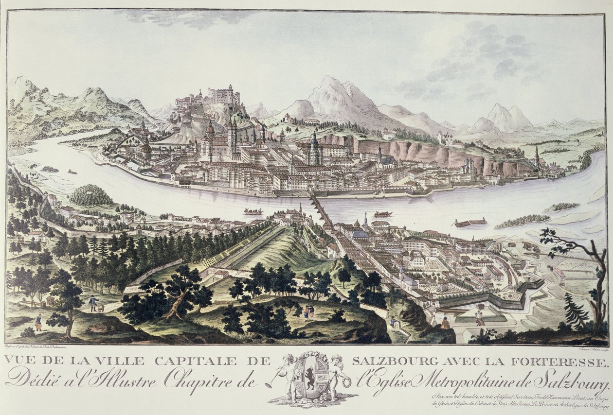 منظر للعاصمة وحصن سالزبورغ ، مخصص للفصل اللامع من كنيسة متروبوليتان في سالزبورغ ، 1791 بواسطة فريدريش جوتهارد ناومان