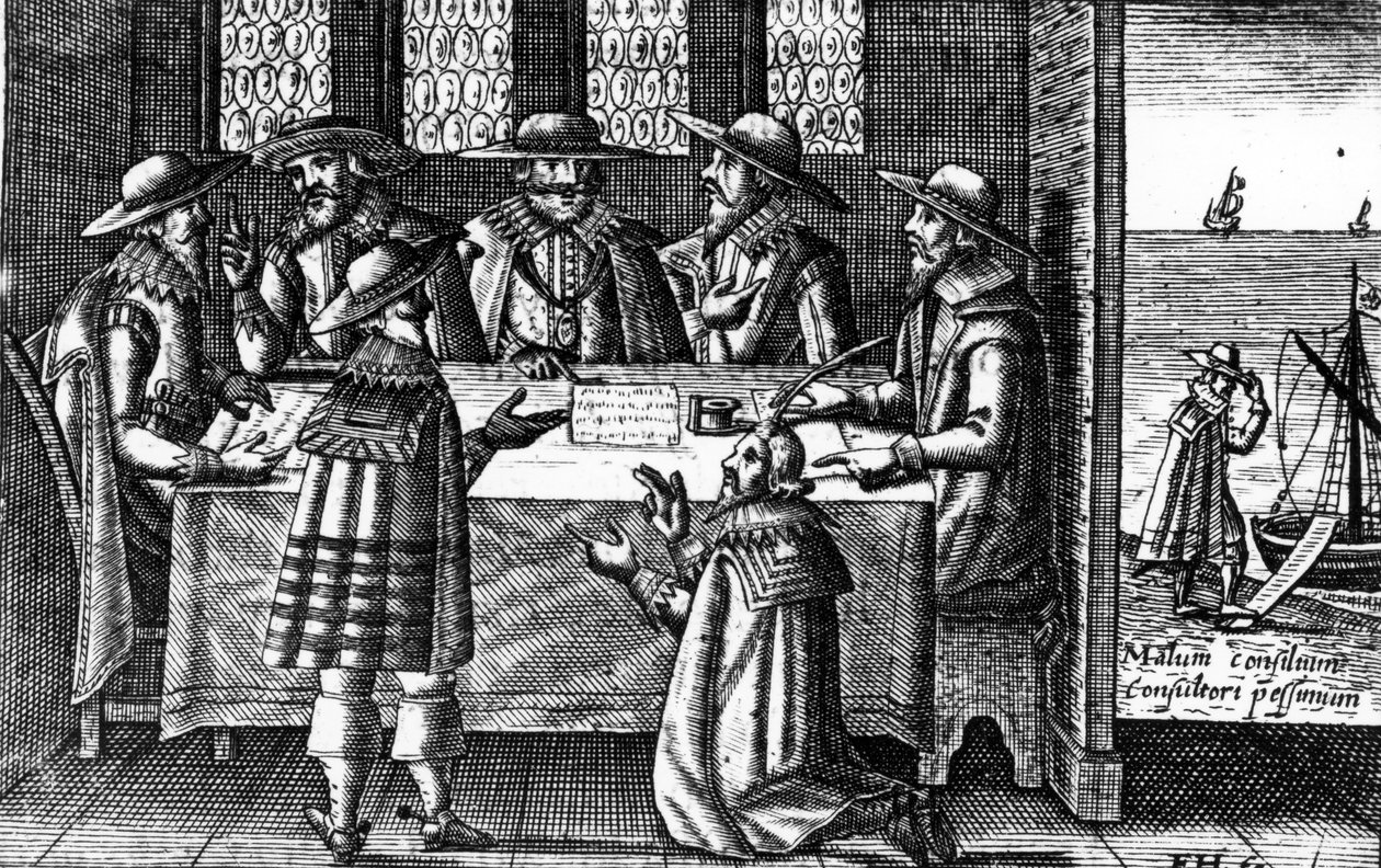 ستافورد يصفه لنفسه ، توضيح من `` ذكرى رحمة الله &39;&39; لجورج كارلتون ، نشر 1627 بواسطة فريدريش فان هولسن